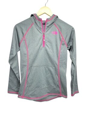 The North Face Gray Pink 1/4 Zip Hoodie Girls Size Large 14/16